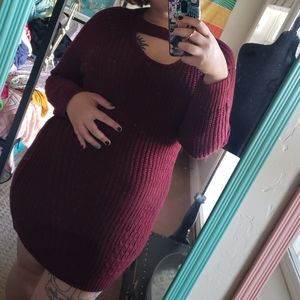 Maroon knit mini dress